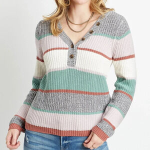 Maurices Multicolor Striped Button Front Henley Knit Sweater Small Women’s